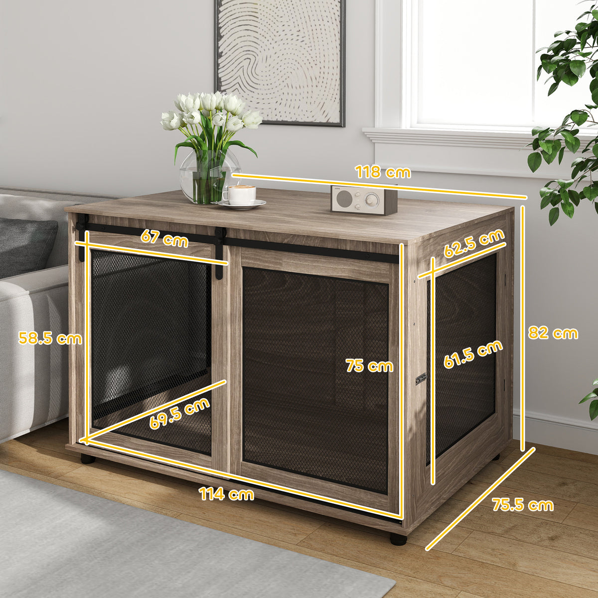 PawHut Dog Crate Furniture with Sliding Door for XL Dogs, Brown