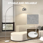Arc Floor Lamp for Living Room, Modern Adjustable Standing Lamp with Faux Black Marble Base Silver Tone