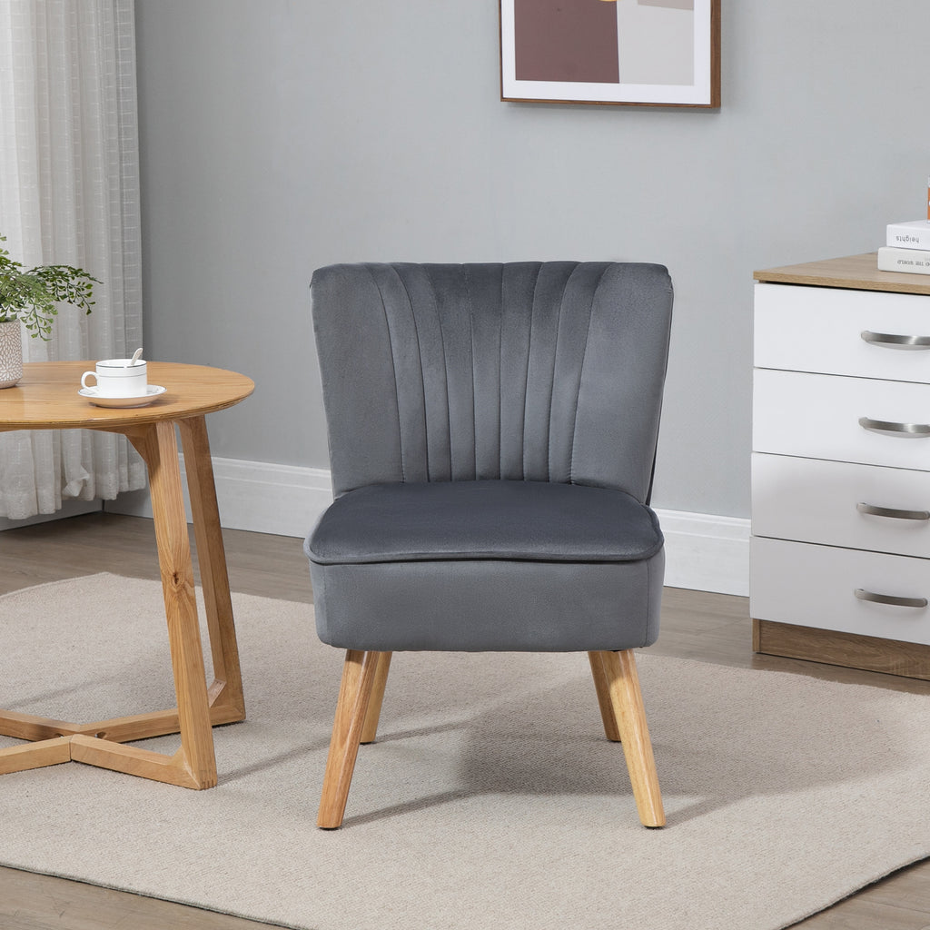 HOMCOM Velvet Accent Chair Occasional Tub Seat Padding Curved Back with Wood Frame Legs Home Furniture for Bedroom Living Room Set of 2 Grey