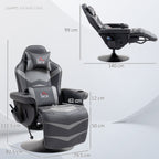 HOMCOM Small Leather Massage Recliner Chair with Ergonomic High Back Retractable Footrest Headrest Work Break Grey