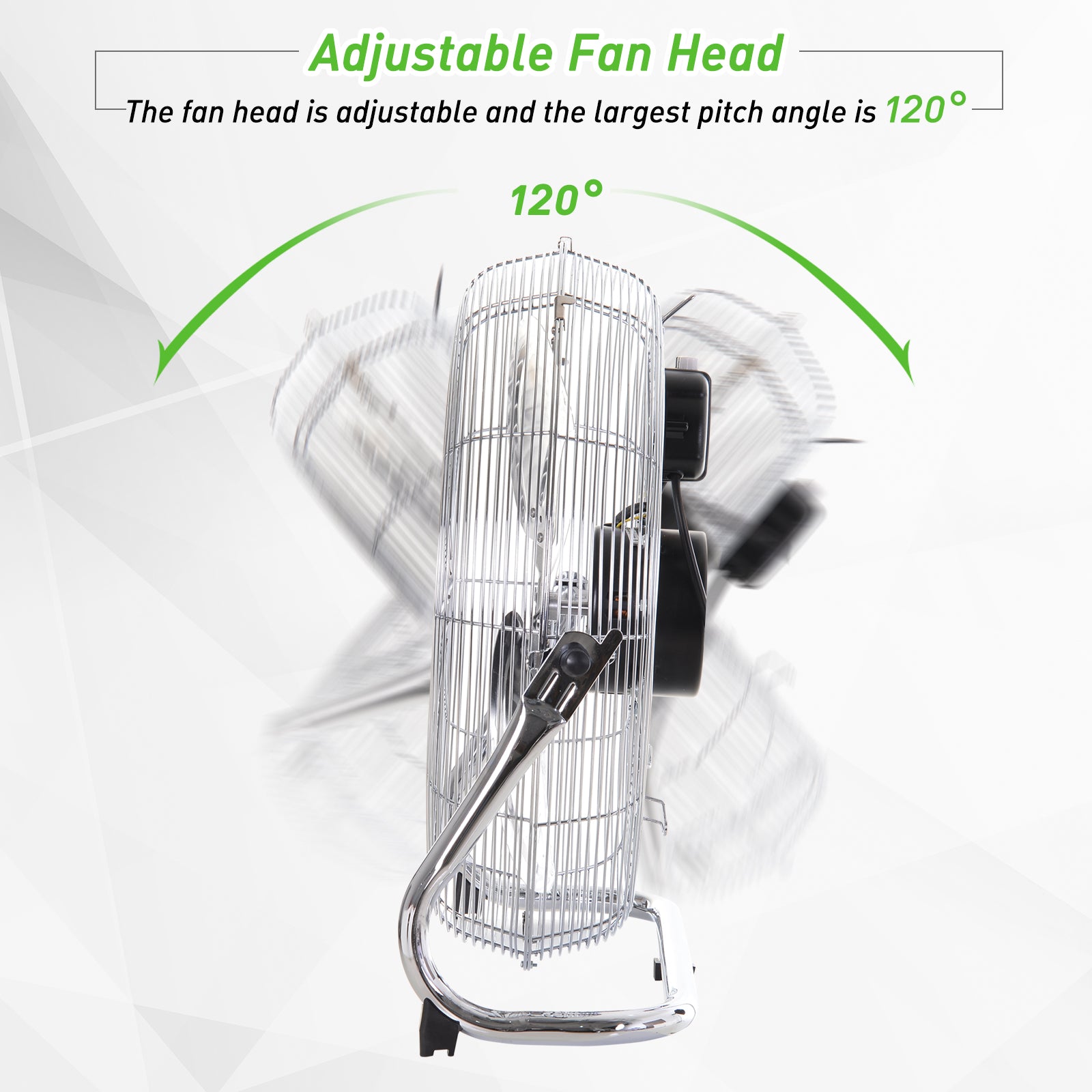 18" Chrome Metal Floor Fan with Tilting, High Velocity, 3 Speed, Portable Gym Fan for Home Office, Silver