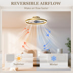 Ceiling Fan with Light and Remote, LED Mount Ceiling Fan with 3 Colour Temperatures, 6 Speed, 50 cm, Gold Tone