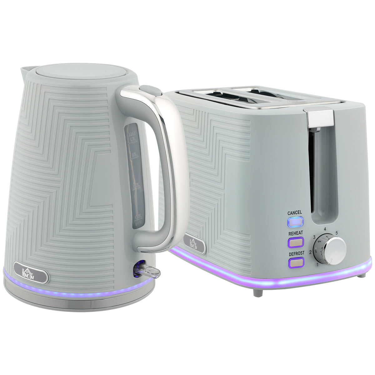 Modern Kettle and Toaster Set - Grey