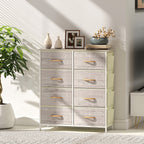 HOMCOM Chest of Eight Fabric Drawers - Natural Wood Finish