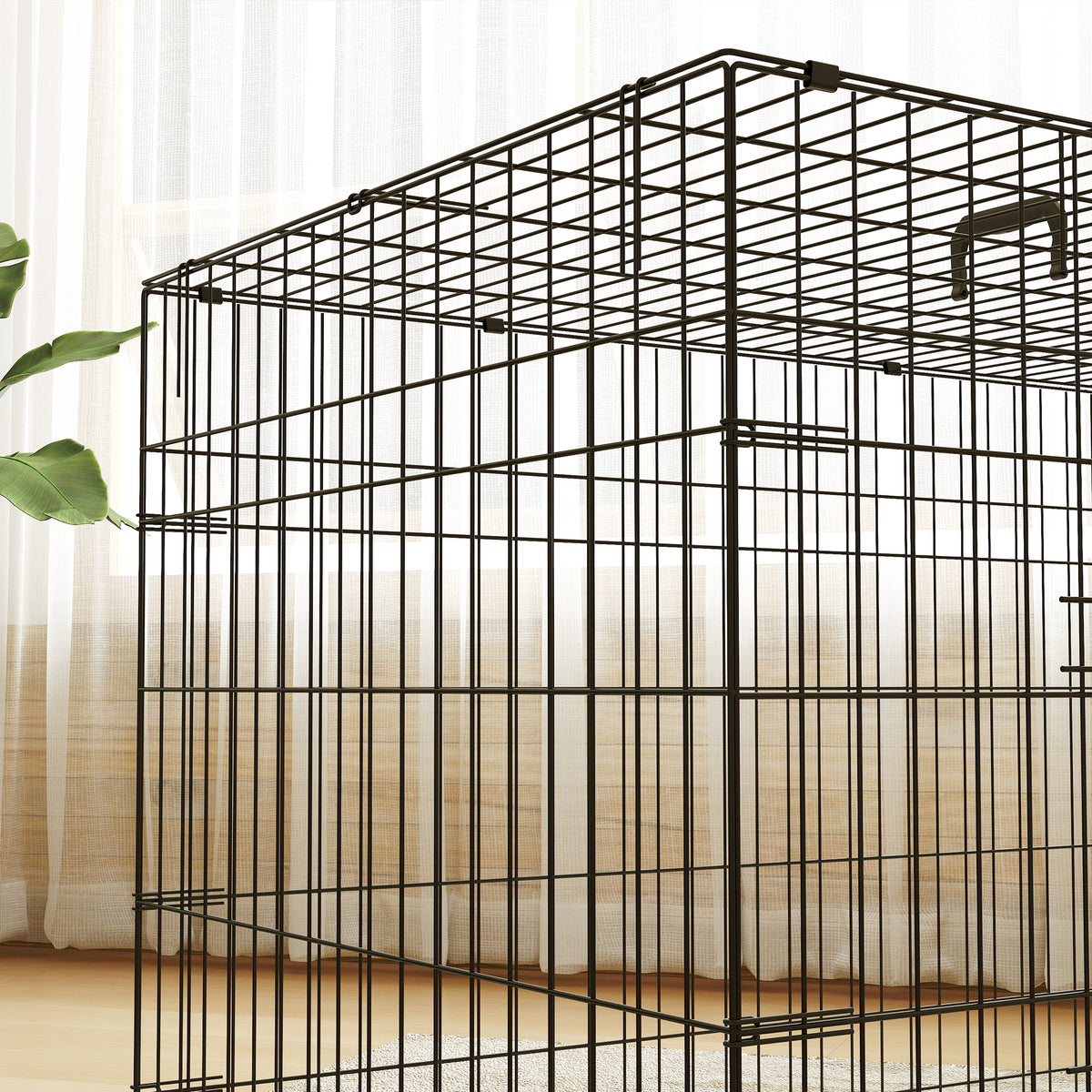 PawHut Foldable Dog Crate with 2 Doors with Tray, Soft Cushion, for Extra and Large Dogs, 106 x 71.5 x 76 cm, Black