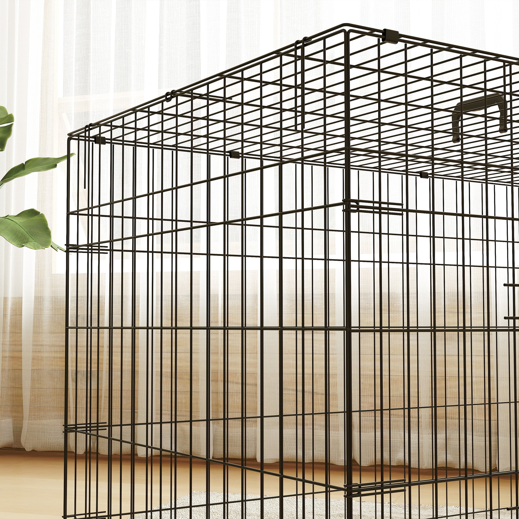 PawHut Foldable Dog Crate with 2 Doors with Tray, Soft Cushion, for Extra and Large Dogs, 106 x 71.5 x 76 cm, Black