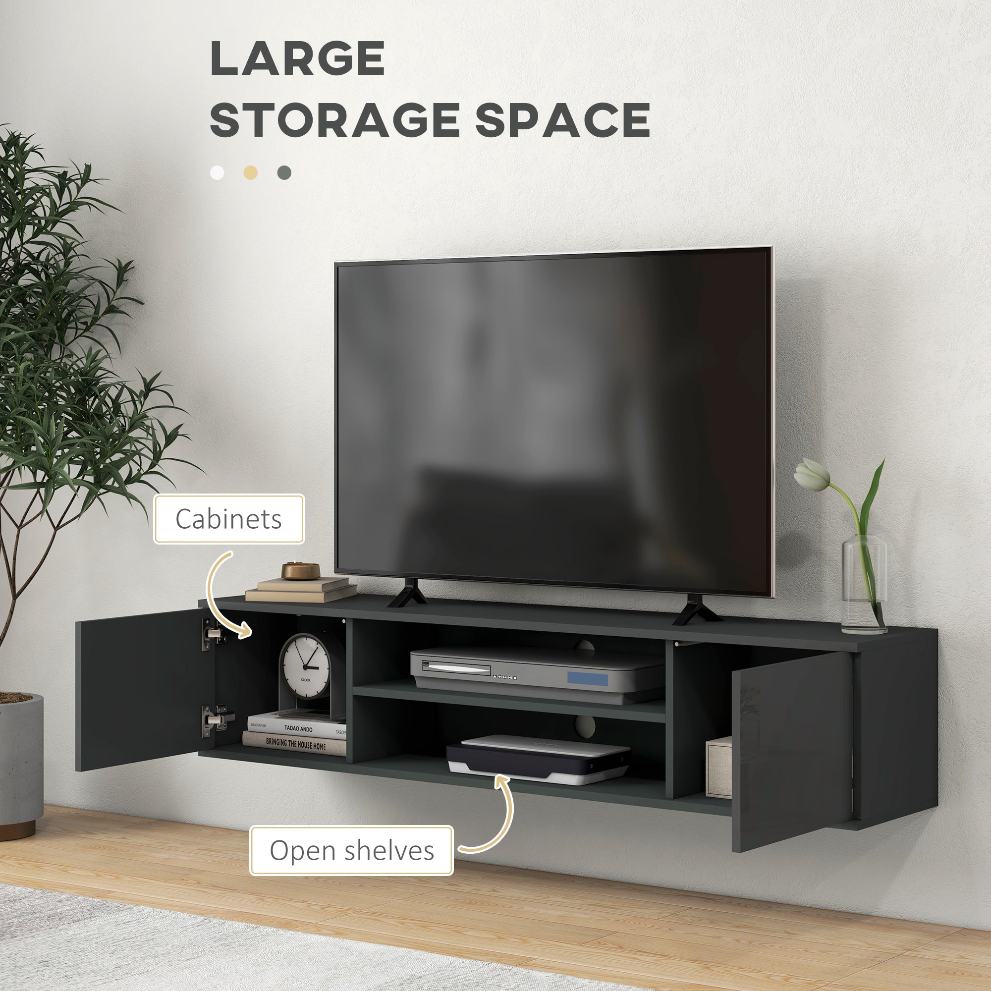Floating TV Stand Cabinet for TVs up to 60", Wall Mounted TV Unit, Grey
