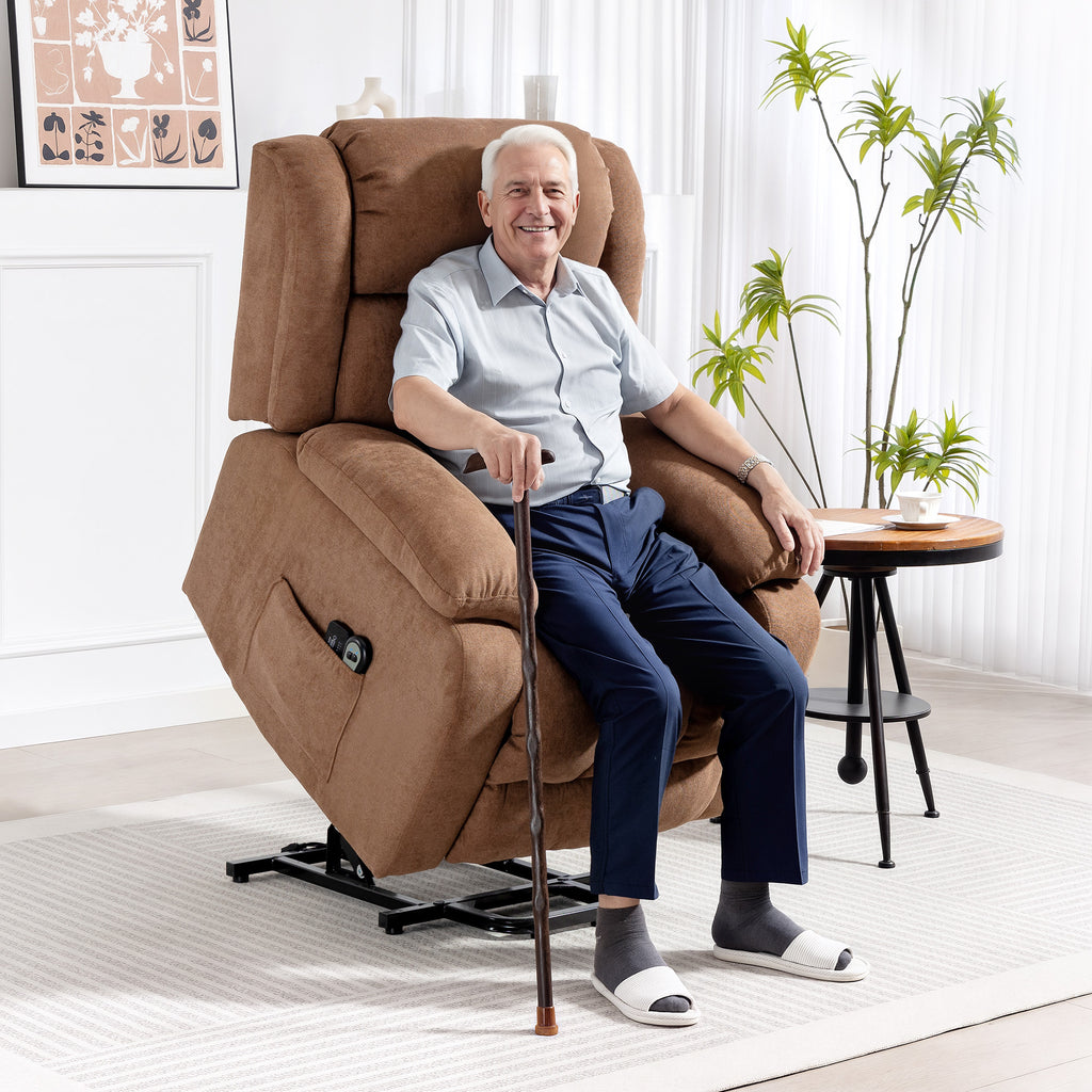 HOMCOM Power Lift Recliner Chair with Vibration Massage, Lift Chair for Elderly with Footrest, Remote, Side Pocket, Brown