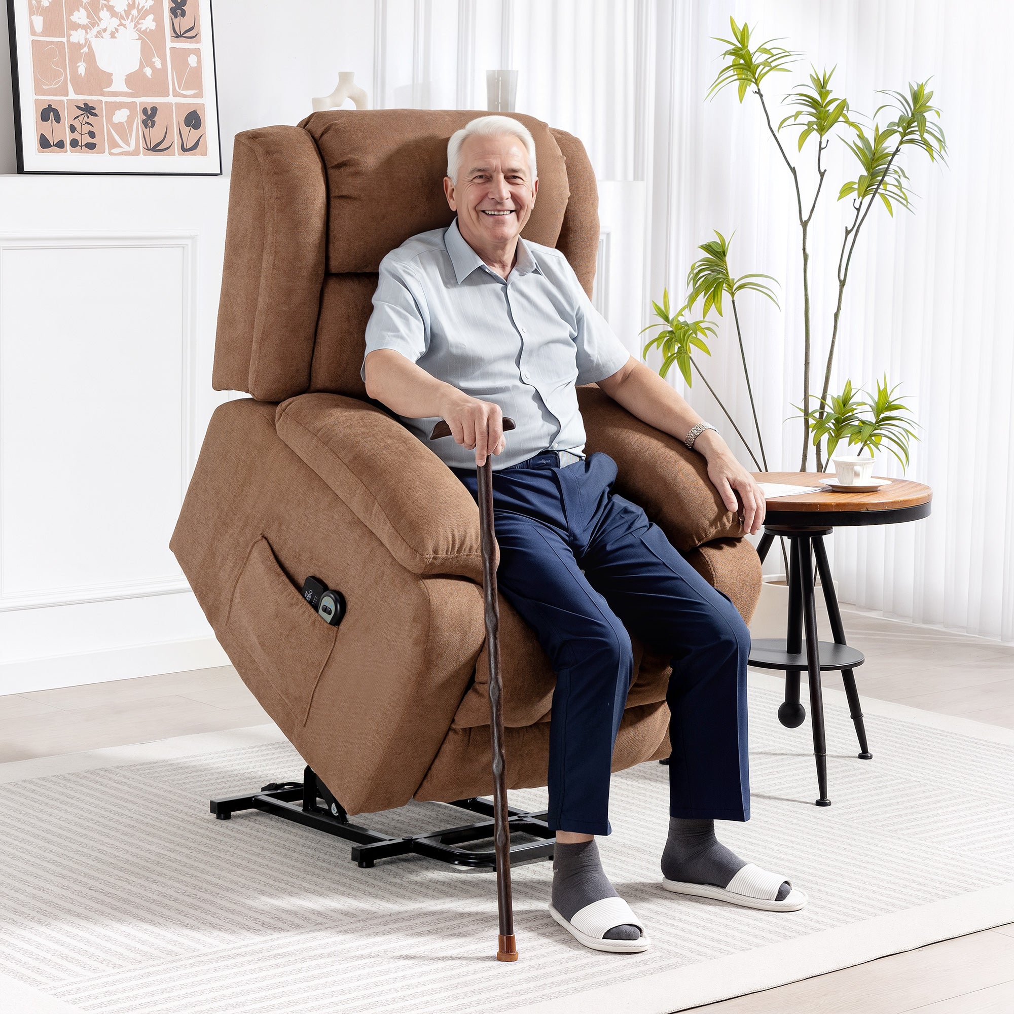 HOMCOM Power Lift Recliner Chair with Vibration Massage, Lift Chair for Elderly with Footrest, Remote, Side Pocket, Brown