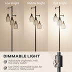3-Light LED Floor Lamp, 170cm Industrial Dimmable Standing Lamp with Steel Wire Cage Lampshades, 2700K for Living Room, Bedroom, Dining Room, Study, Black