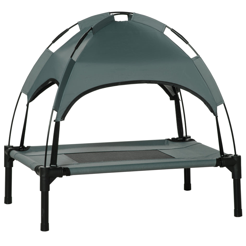 PawHut Outdoor Dog Bed with Removable Canopy, Portable Raised Dog Bed for Camping, Garden & Beach, Water-Resistant UV-Protection Mesh Pet Cot Sun Lounger, for Small Pets, 61 x 46 x 62 cm, Grey