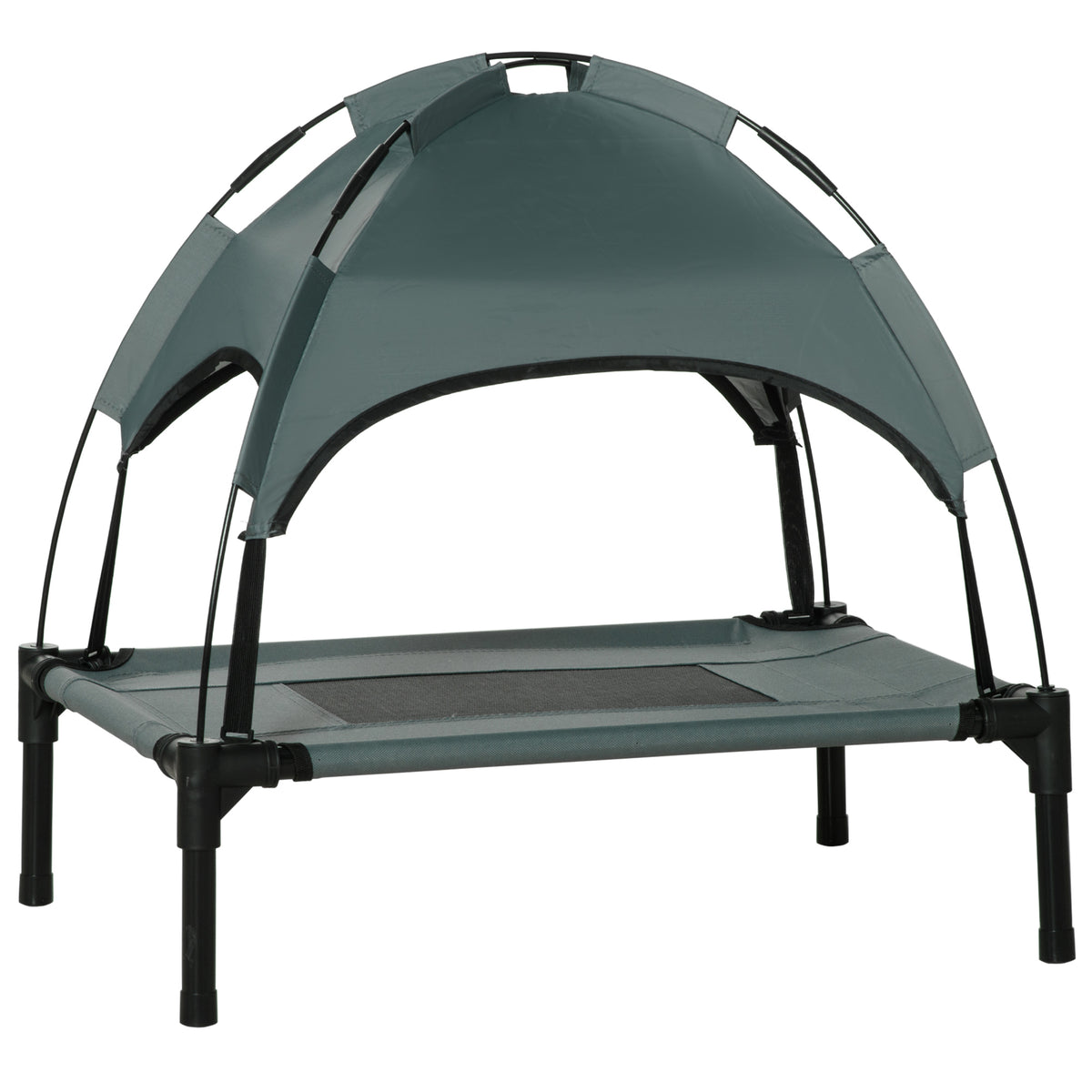 PawHut Outdoor Dog Bed with Removable Canopy, Portable Raised Dog Bed for Camping, Garden & Beach, Water-Resistant UV-Protection Mesh Pet Cot Sun Lounger, for Small Pets, 61 x 46 x 62 cm, Grey