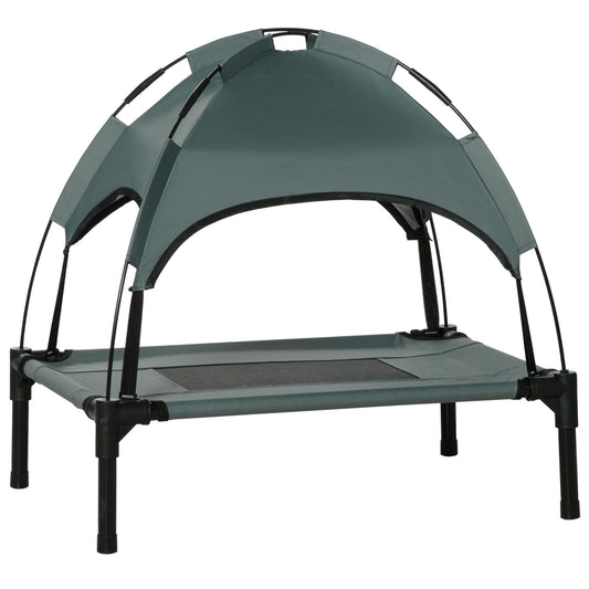 PawHut Outdoor Dog Bed with Removable Canopy, Portable Raised Dog Bed for Camping, Garden & Beach, Water-Resistant UV-Protection Mesh Pet Cot Sun Lounger, for Small Pets, 61 x 46 x 62 cm, Grey