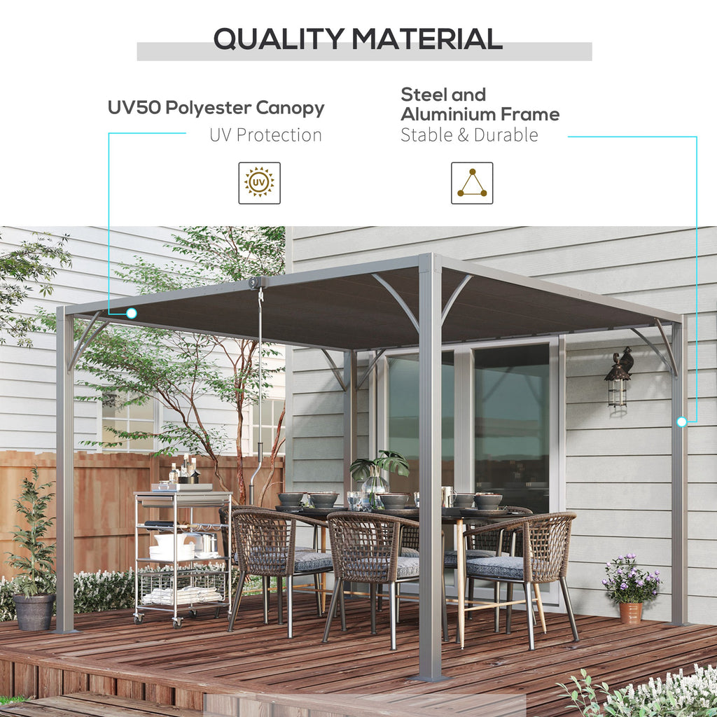 Outsunny 3 x 3(m) Outdoor Pergola with Retractable Roof, Aluminium Louvered Patio Gazebo Canopy, Grey