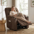 Electric Massage Recliner Armchair with Vibration, Heat, Whisper-Quiet Motor, Memory Function, Fleece Power Reclining Chair with Spring Pack, USB Port, Footrest, Side Pocket, Cup Holders, Brown
