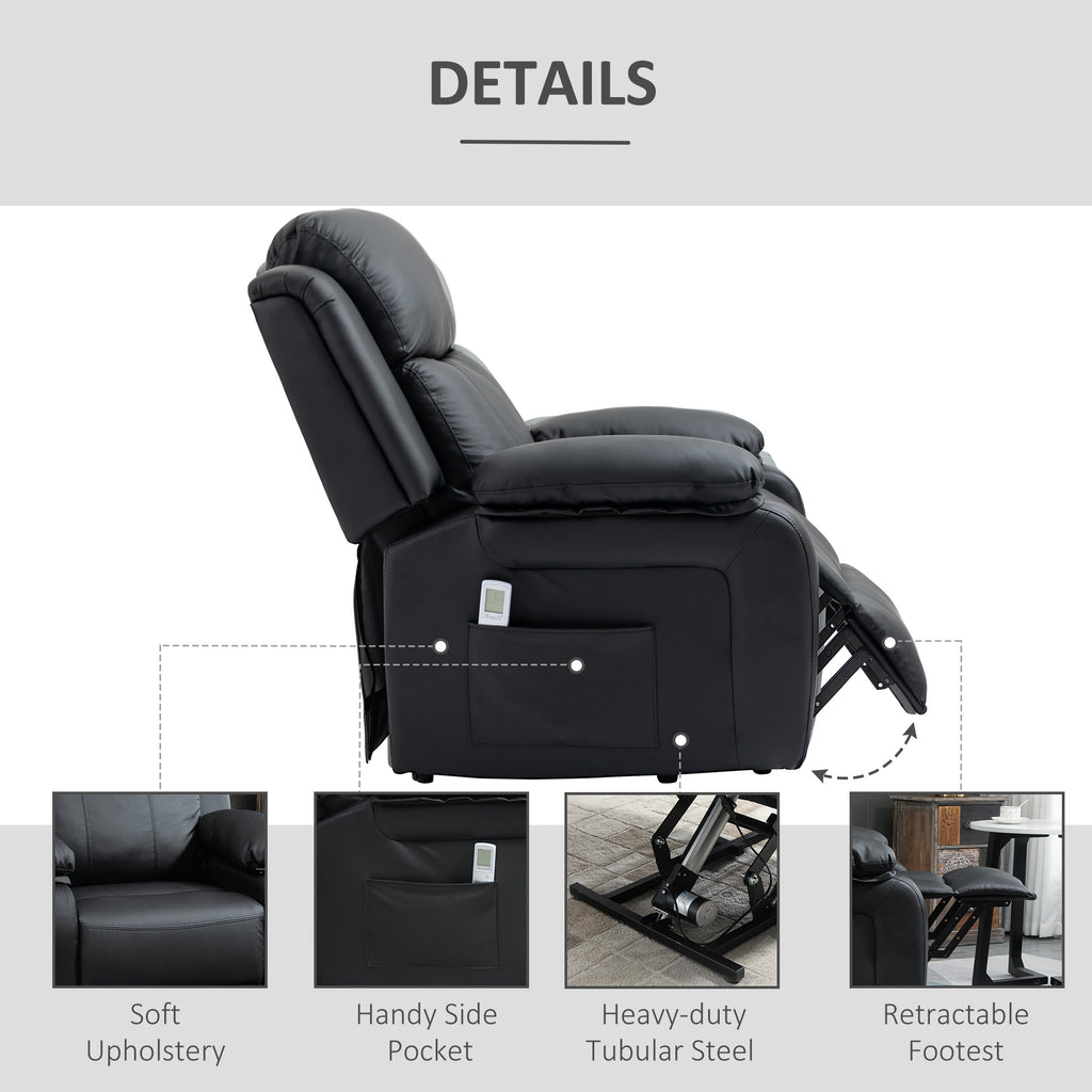 HOMCOM Riser and Recliner Chair with Vibration Massage, PU Leather Power Lift Chair for Elderly, Black