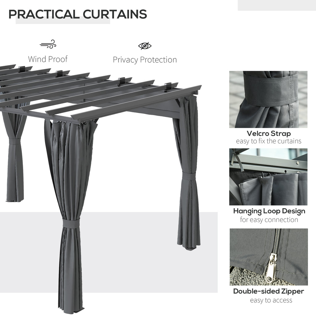 Outsunny 3.6 x 3(m) Outdoor Pergola Gazebo with Retractable Canopy and Curtains Garden Sun Shade, Dark Grey