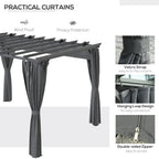 Outsunny 3.6 x 3(m) Outdoor Pergola Gazebo with Retractable Canopy and Curtains Garden Sun Shade, Dark Grey