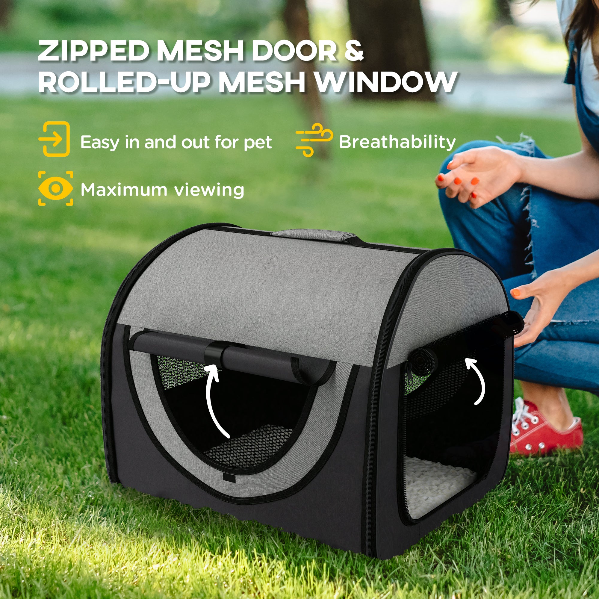 Pawhut Folding Fabric Soft Pet Crate, 46Lx36Wx41H cm - Black
