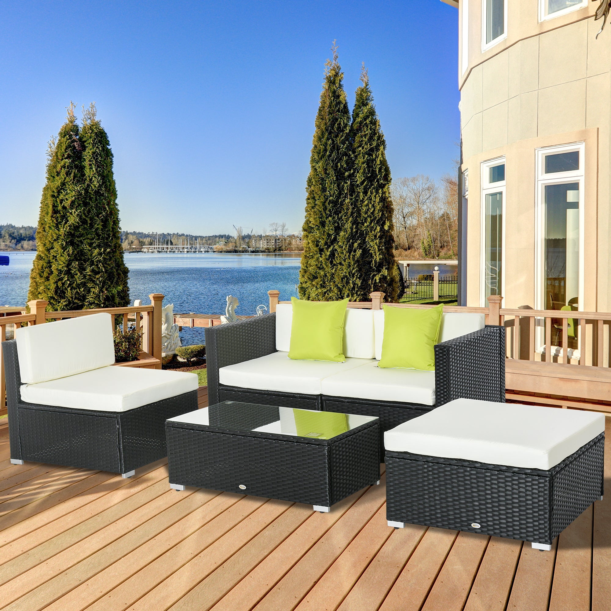 Outsunny White Rattan Garden Furniture 4-Seater Outdoor Sofa Set with Coffee Table - White