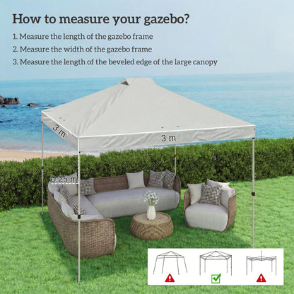 Outsunny Gazebo Roof Replacement UV50+ Waterproof Pop Up Canopy Cover with 8 Drainage Holes 3 x 3 m White