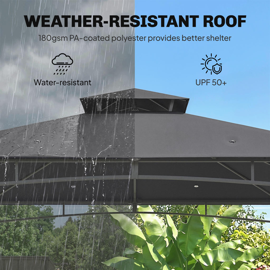 Outsunny 3 x 3 m Gazebo, Garden Gazebo with 2-Tier Roof, Metal Frame, Dark Grey