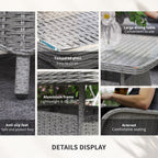 Outsunny Garden PE Rattan Dining Sofa Set, Outdoor 4 Seater Wicker Furniture, High Back Chairs with Cushions, Tempered Glass Coffee Table for Patio, Light Grey