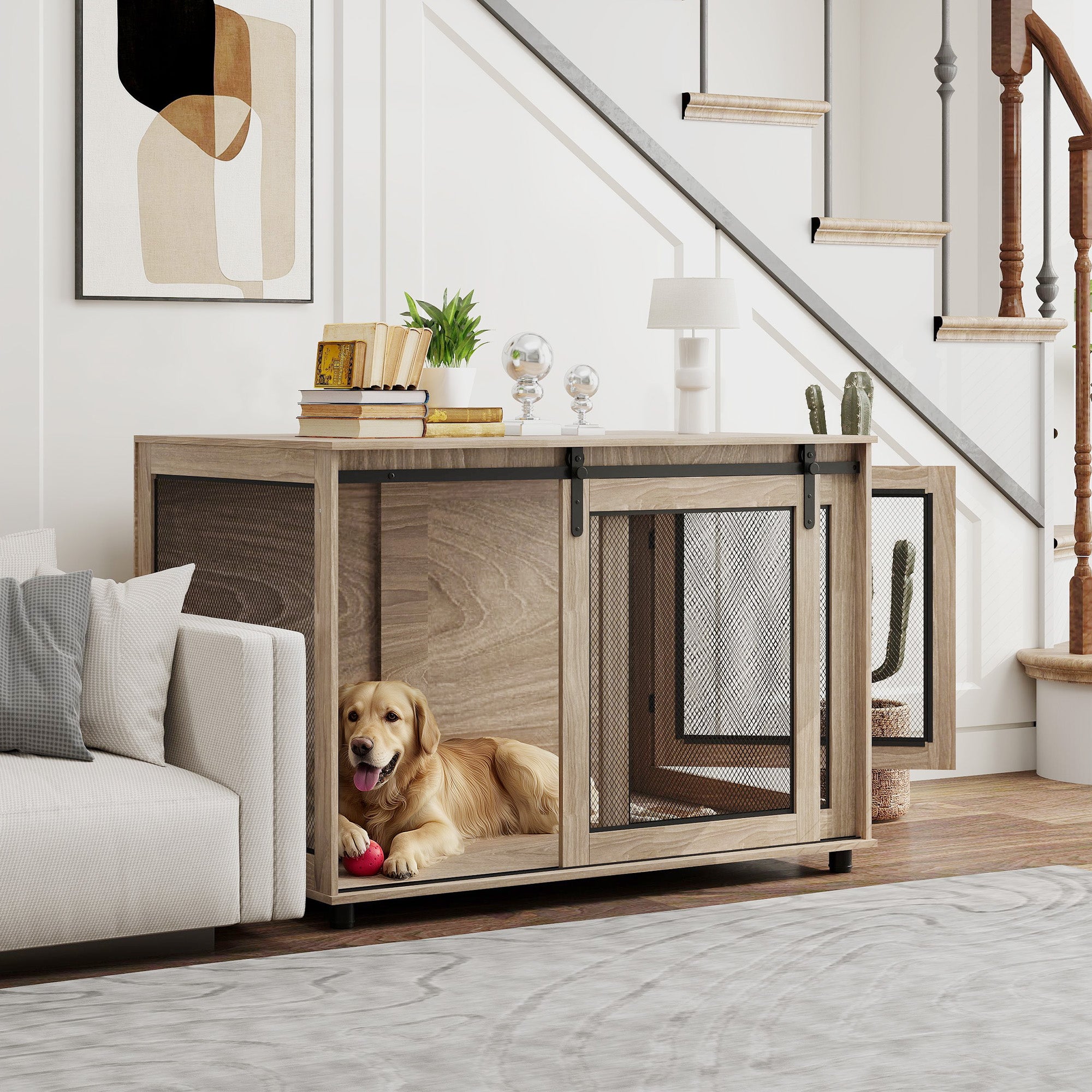 PawHut Dog Crate Furniture with Sliding Door for XL Dogs, Brown