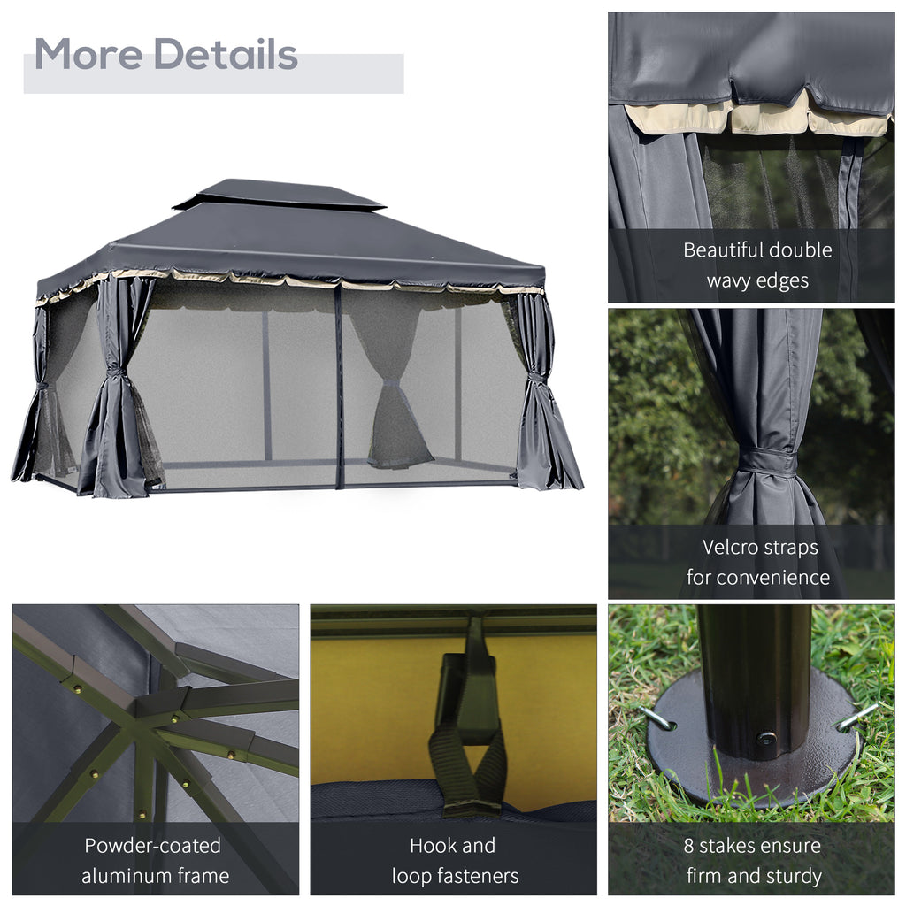 Outsunny 3 x 4m Aluminium Garden Gazebo, Marquee Canopy Shelter Pavilion Party Tent with Nets and Curtains for Garden and Deck, Black