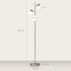 3-Light Tree Floor Lamps for Living Room, Modern Standing Lamp for Bedroom with Globe Lampshade, 3000K/4000K/6000K Colour Temperatures, Steel Base, Silver Tone