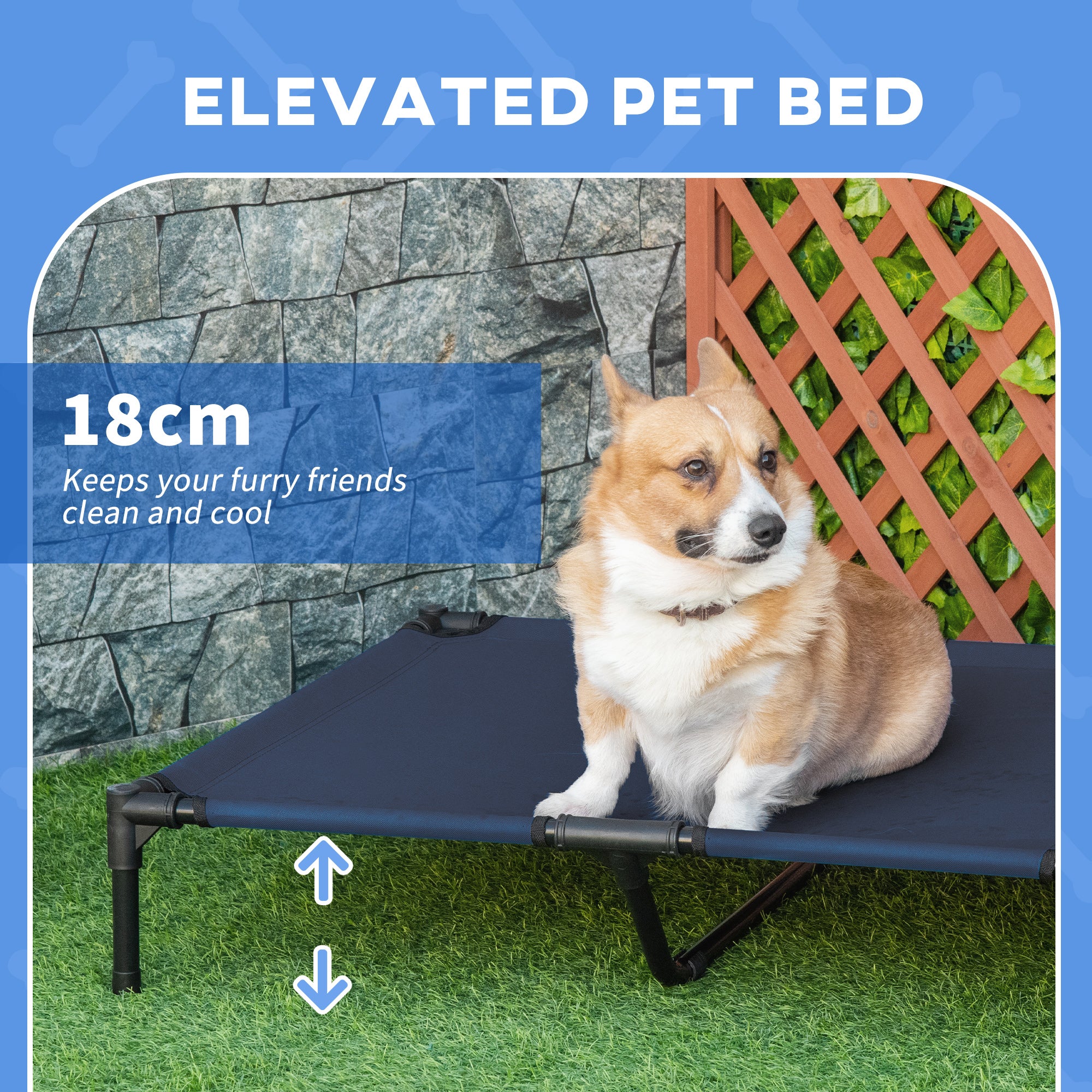 PawHut Raised Dog Bed Cat Elevated Lifted Portable Camping w/ Metal Frame Blue (Large)