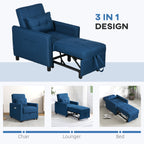 HOMCOM Linen-Look Single Chair Bed with Thick Padding - Blue