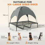 PawHut Outdoor Dog Bed with Removable Canopy, Portable Raised Dog Bed for Camping, Garden & Beach, Water-Resistant UV-Protection Mesh Pet Cot Sun Lounger, for XL Pets, 122 x 92 x 108 cm, Grey