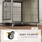 PawHut Dog Crate Furniture with Wheels, Double Doors, for Medium Dogs, Grey