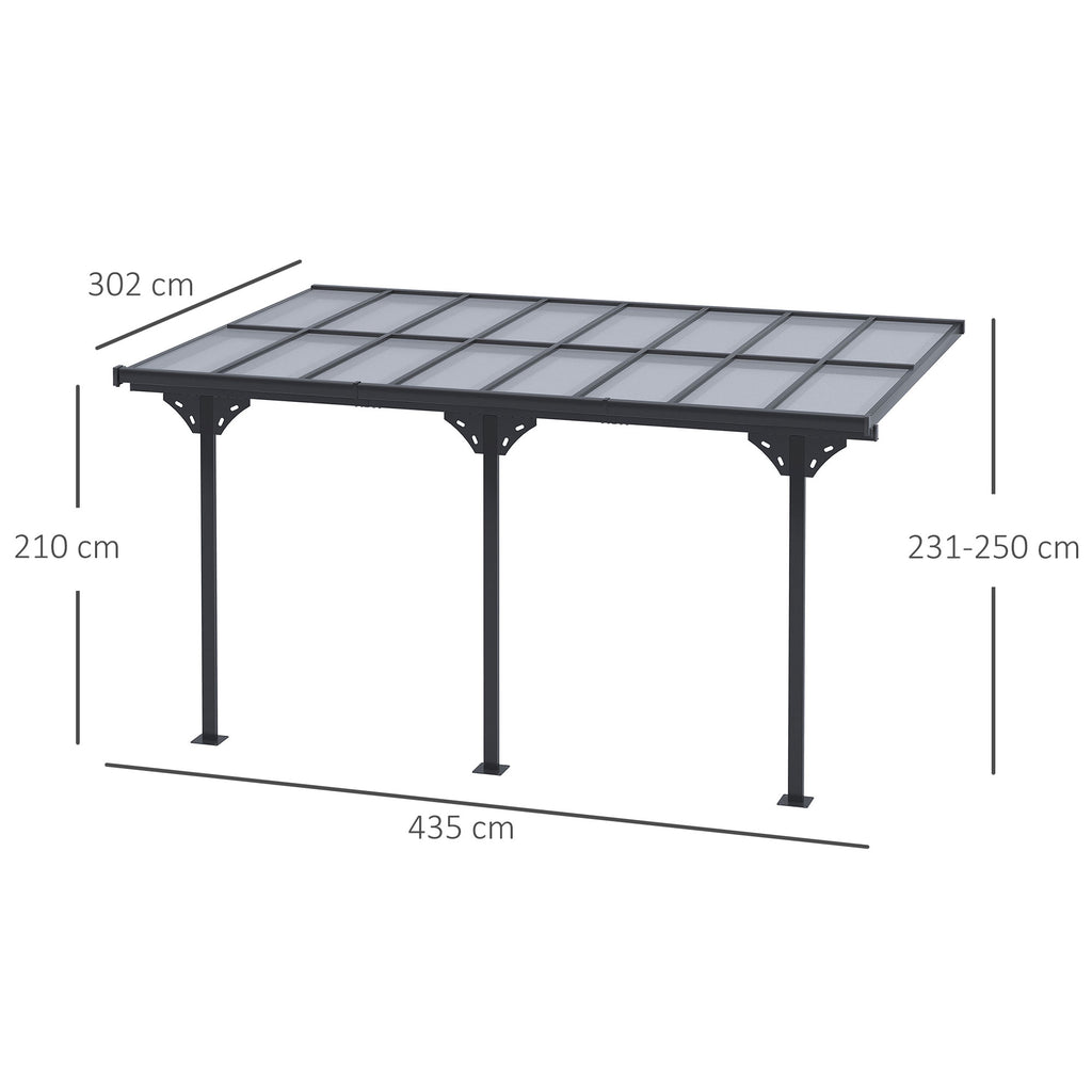 Outsunny 4.35 x 3m Outdoor Patio Gazebo Pergola, Retractable Pergola Canopy Aluminum Post & PC Roof,  Grey
