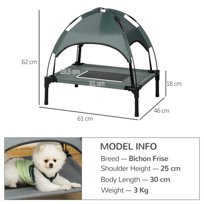 PawHut Outdoor Dog Bed with Removable Canopy, Portable Raised Dog Bed for Camping, Garden & Beach, Water-Resistant UV-Protection Mesh Pet Cot Sun Lounger, for Small Pets, 61 x 46 x 62 cm, Grey