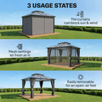 Outsunny 3 x 3.6 m Outdoor Hardtop Gazebo Canopy with 2-Tier Roof, Permanent Pavilion Garden Metal Gazebo with Sides, Dark Grey