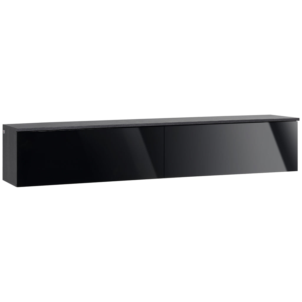 160cm High Gloss Floating TV Unit Stand for TVs up to 70", Wall Mounted TV Cabinet with Storage Cupboards, Grey and Black