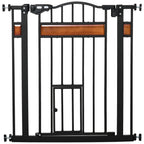 PawHut Pet Gate Safety Gate, with Cat Flap, Auto Close, for Staircases, Doorways, Hallways, 74-80cm Wide - Black