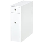 HOMCOM Bathroom Slim Floor Cabinet Narrow Wooden Storage Home Bath Toilet Cupboard Organiser Unit with Drawers White