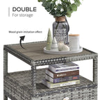 Outsunny 2 Seater Patio Wicker No installation Chaise Lounge Sofa Set with Fabric Cushion, Grey
