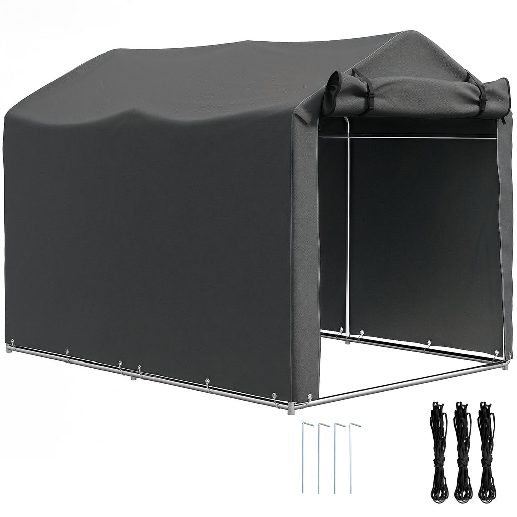 Outsunny 2.2 x 1.6 m Garden Storage Tent, Waterproof Anti-UV Bike Tent with Roll-up Zipper Door, Galvanised Outdoor Storage Shelter Carport for Bike, Motorbike, Garden Tools, Dark Grey