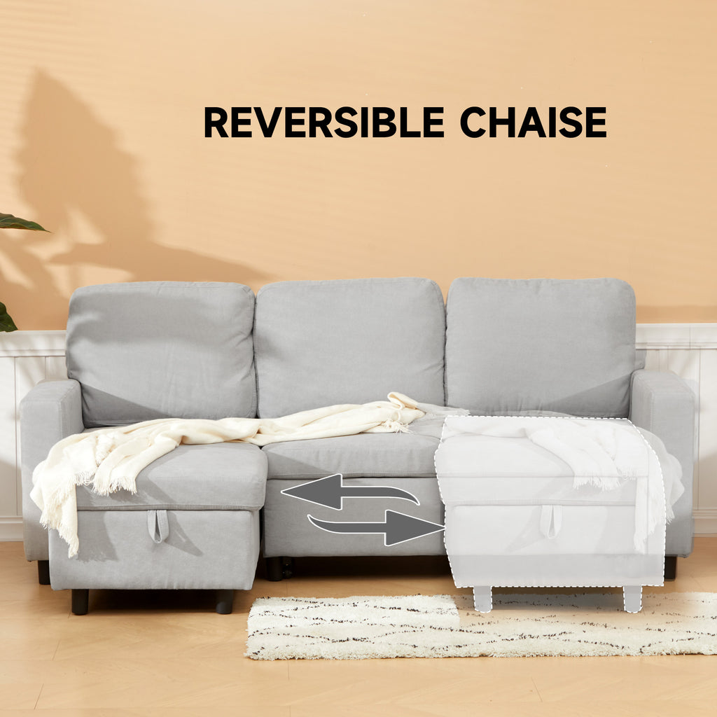 HOMCOM Pull Out Sofa Bed with Storage - Light Grey