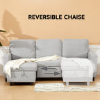 HOMCOM Pull Out Sofa Bed with Storage - Light Grey