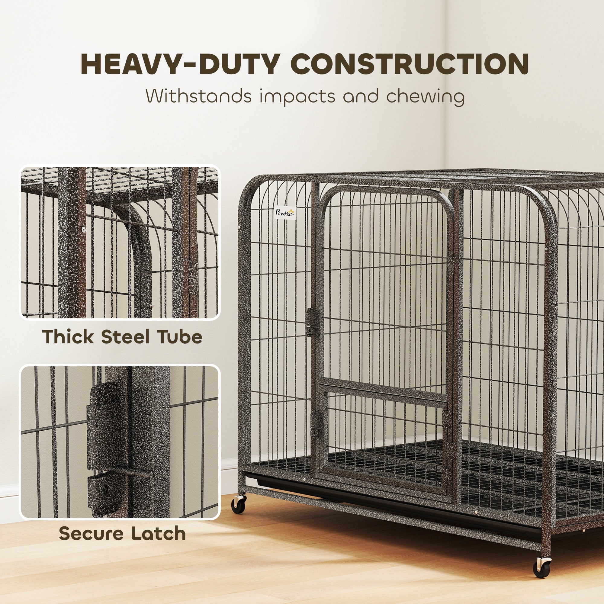 PawHut Heavy Duty Dog Crate,109 x 72 x 85 cm, Large Dog Cage for Small to Large Breeds