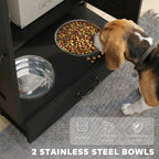 PawHut Pet Feeding Station with Raised Dog Bowls, Adjustable Panel, Hooks, Black