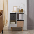 HOMCOM Freestanding 4 Cube Unit Cabinet Unit w/ 3 Fabric Drawers Handles Home Office Storage Shelves