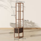 Floor Lamp with Shelves, LED Column Modern Standing Lamp with Fabric Drawer, Adjustable Brightness, Foot Switch for Living Room, Bedroom, Office, Rustic Brown