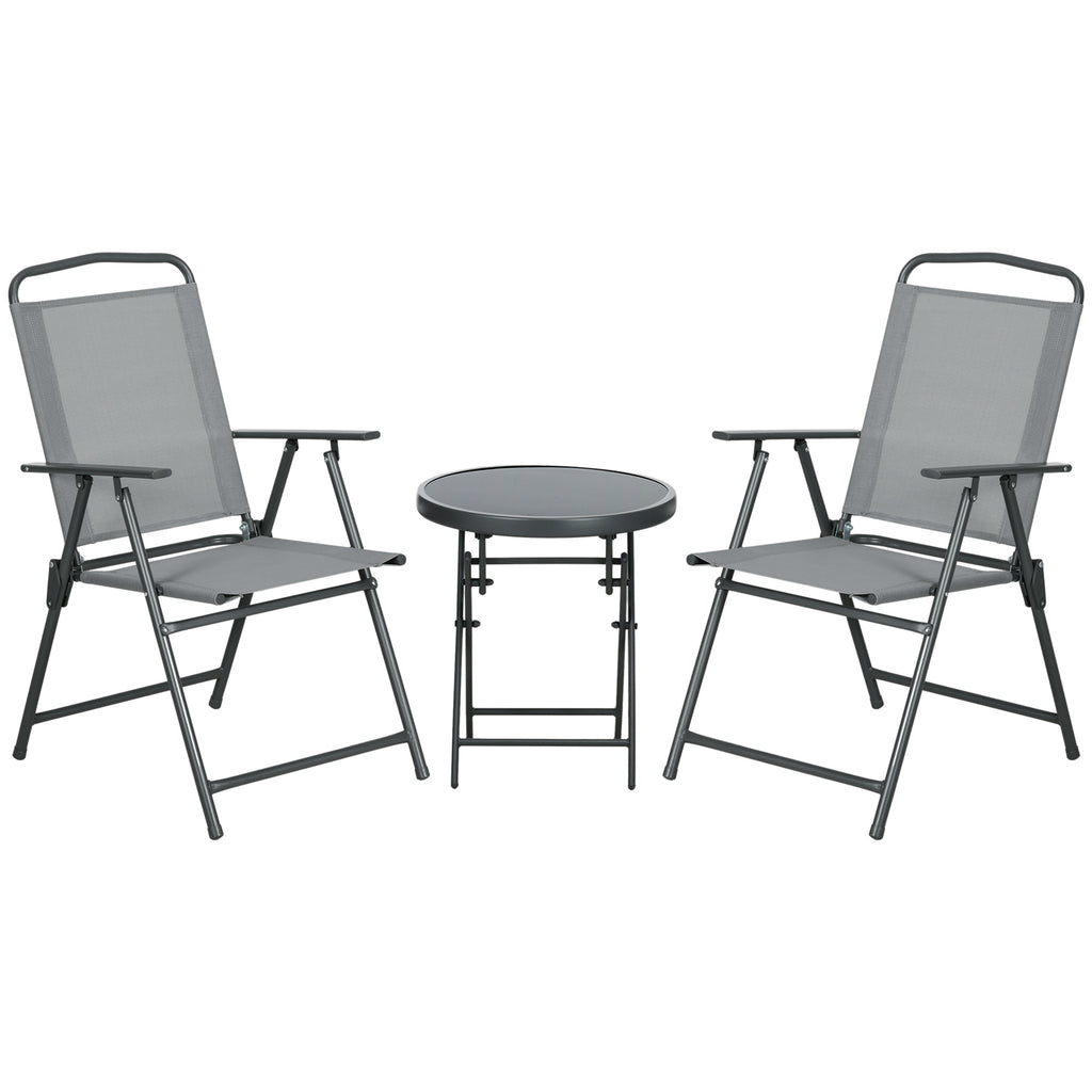 Outsunny Three-Piece Garden Seat Set, with Glass-Top Table - Light Grey