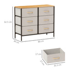 HOMCOM Fabric Chest of Drawers, Industrial Bedroom Dresser with 6 Fabric Drawers, Steel Frame and Wooden Top for Nursery, Living Room, Hallway, Cream White